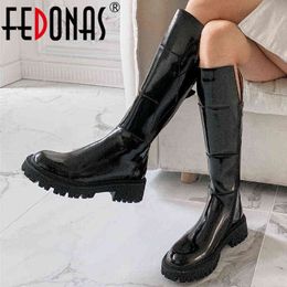 BootsFEDONAS Brand Design Women Ankle Boots Fashion Newest Splicing Genuine Leather Autumn Winter Thick Heels Side Zipper Shoes Woman G220813