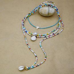 Pendant Necklaces Bohemian Shell Necklace Colourful Seed Bead Water Drop Baroque Pearl 4pcs/Set For Women Beach PartyPendant