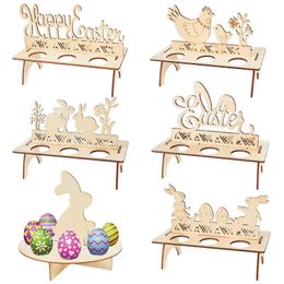 Party Decoration Easter For Home Wooden Egg Holder Shelves DIY Craft Handmade Ornaments Kids Gift Happy Decor 2022Party