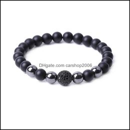 Charm Bracelets Micro Pave Cz Disco Ball Bead Black Stone Bracelet Women Men Yoga Hand String Jewelry Friendship Gift Drop Carshop2006 Dh6S8