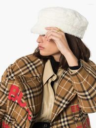 Berets Brand Caps Rabit Hair Plush Sboy Women White Militray Flat Visor Soft Thick Winter Cap S M LBerets