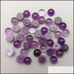 Stone Loose Beads Jewellery Natural 6Mm 8Mm 10Mm 12Mm Round Amethyst Cabochons Flat Back For Necklace Ring Earrrings Accessory Drop Delivery 2