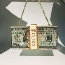 HBP Creative Fashion New Money Clutch Rhinestone Purse 10000 Dollar Stack Bags From Cash Evening Handbags Shoulder Wedding Dinner Bag 220721