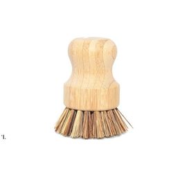 Round Wood Brush Handle Pot Dish Household Sisal Palm Bamboo Kitchen Chores Rub Cleaning Brushes BBA13421