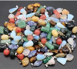 Mixed Natural Stone heart cross Charms opal Tiger's Eye Pink Quartz Healing Chakra Pendants DIY necklaces Jewellery Accessories Making