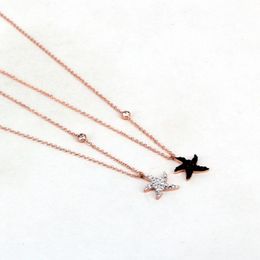 Pendant Necklaces Stainless Steel Love White Black Crystal Geometric Starfish Collarbone Chain Rose Gold Colour Women Female GiftPendant