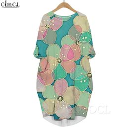 Women Dress Colourful Flower 3D Graphics Printed Daughter Dresses Long Sleeve Kneelength Pocket Dresses Summer Dresses 220616