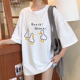 Duck Cartoon Print Summer T Shirts Women Short Sleeve O Neck Casual Cotton Loose Shirts Girls Korean Tops Tees Harajuku W971 220628