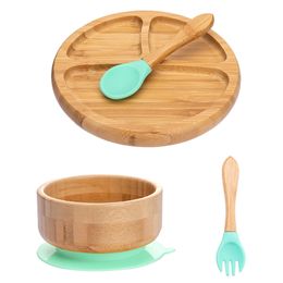 4Pcs Set Children s Tableware Baby Feeding Bowl Plate Fork Spoon Cartoon Bamboo BPA Free Non Slip Dishes 220708