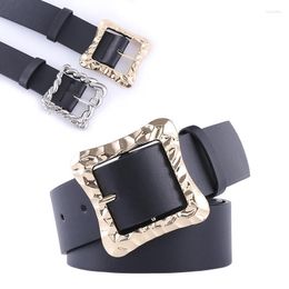 Belts Women Solid Black Waist Belt Wide Side Strap Pu Leather Alloy Square Pin Buckle Waistband Casual Jeans Decorative Fier22