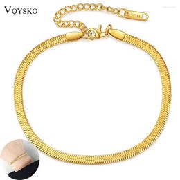Anklets Elegant Flat Snake Chain Anklet For Women Girls Gold Tone Metal Adjustable Herringbone Link Holiday Beach Lady Jewelry Marc22