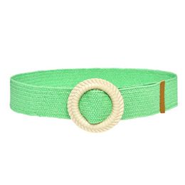 Belts Women Solid Woven Elastic Casual Summer Belt Stretch Skinny With Wooden Buckle Silver And Sparkly Ribbon BeltBelts