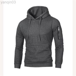 2022 Men Sweatshirts Slim-Fit Side Zipper Sweatshirt For Male Plaid Hoodie Sweatshirt L220801