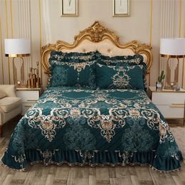 1 Pc Bed cover2pcs Pillowcases bedding set Aristocratic court bed Cover Crystal velvet Bedspread Pillowcases Lace edge quilt T200901
