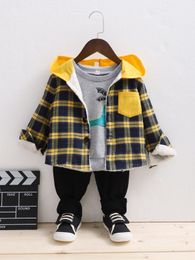 Toddler Boys Plaid Print Teddy Lined Hooded Jacket Without Top SHE