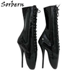 Sorbern Black Ballet Boots High Ankle Lace Up Stiletto Fetish Shoes Lace Up Punitive Heels Bdsm Mistress Ponygirl Booties