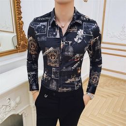 New Autumn Flower Shirt Mens Club Long Sleeve Shirt Slim Fit Fancy Shirts Casual Shirts Men Camisa Social Masculina 201124