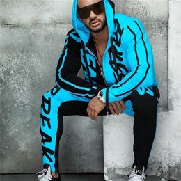 ZOGAA Mens Tracksuit Autumn Fashion Casual Men Fitness Sets Letter Patchwork Hooded Sweatshirt Sweatpants Sports Suit Streetwear 201128