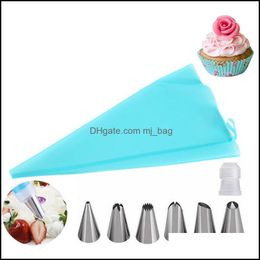 Baking Pastry Tools Bakeware Kitchen Dining Bar Home Garden Reusable Sile Icing Pi Cream Bagand6 Stainless Steel Cake Nozzle Diy Decorati