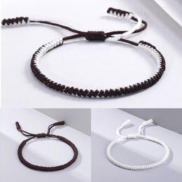 Charm Tibetan Buddhist Braided Bracelet Women Men Black Coffee White Thread Handmade Bracelets Adjustable Jewelry Friends Gift Link Chain