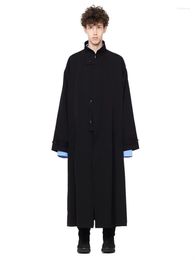 Men's Trench Coats Simple Stand Collar Men's Black Long CoatMen's Viol22