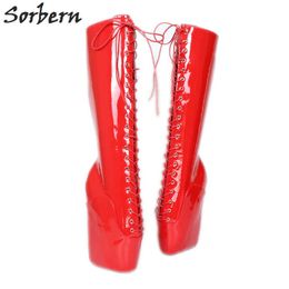 Red Ballet Wedge Fetish Pinup Women Easy Wear Art Performance Boots Beginner Lockable Ballet Wedge Boots Hoof Sole Heelless