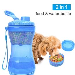 2 in 1 Pet Water Bottle For Dogs & Cats Food & Water Cup Bottle Waterer Outdoor Walking Food Storage Bottle Feeder 210320