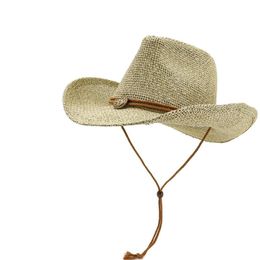 Berets Summer Men Women Khaki Paper Straw Cowboy Hats Large Brim Panama Style Beach Sunscreen Cap Holiday Travel Sunshade Hat SunhatBerets