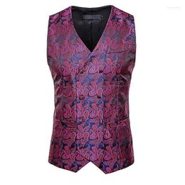 Men's Vests Big And Tall Size XXL Classic Paisley Jacquard Waistcoat Vest Handkerchief Party Wedding Sleeveless Suit Jackets Male Phin22