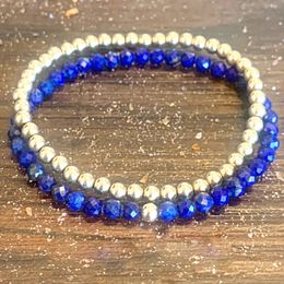 MG1435 Strand Faceted Lapis Lazul Mini Mala Gemstone Bracelet 4mm Crystals Heart Chakra Balance Bracelet Hematite Energy Jewelry Set