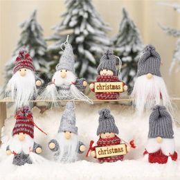 Christmas Decorations 2Pcs Lovely Knitted Plush Doll Pendant Kids Xmas Gift Toy Tree Ornaments Window Display Party DecorChristmas