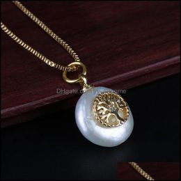 Chokers Necklaces Pendants Jewellery Tiny Tree Of Life Charm Natural Coin Freshwater Pearl Bead Gold Chain Pendant Choker Necklace For Women