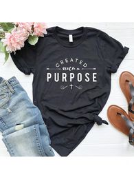 Created With A Purpose Cross T Shirts Casual Women Christian Faith Tee Shirt Femme Tumblr Grunge Short Sleeve Top