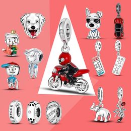 925 Silver Charm Beads Dangle Cool Red Motorcycle Racer Boy Bead Fit Pandora Charms Bracelet DIY Jewellery Accessories