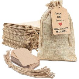 Gift Wrap Burlap Packing Pouches Drawstring Bags Kraft Tags & Cord Twine String For Jewellery Making Birthday Party Supply Storage GiftGif