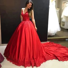 Elegant Red Satin Ball Gown Wedding Dresses 2022 Sweetheart Boho Bridal Gowns Custom Made