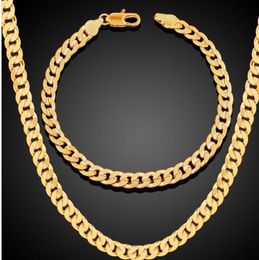 18k gold chain Figaro 6mm Necklace Gold Plated thick 21cm chain COPPER NECKLACE 60cm SET