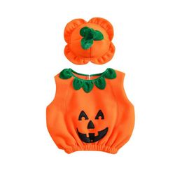 Clothing Sets Born Baby Halloween Pumpkin Costume Set Infants Unisex Girls Boys Adorable Sleeveless Face Tank Tops Hat OutfitsClothing