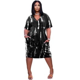 Plus Size Dresses Porpora For Women 2022 Loose Large Print Pocket Fashion V-neck Urban Wholesale Item Casual Dress Summer 5XLPlus