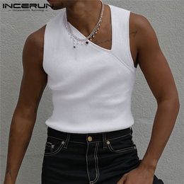Fashion Men Tank Tops Sleeveless Solid Colour Sexy Irregular Vests V Neck Streetwear Casual Men Clothing S-5XL INCERUN 7 220601