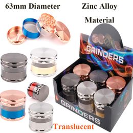 63mm Diameter Herb Grinder Creative Translucent Design Tobacco Grinders Smoking Accessories With 4 Layers Zinc Alloy Material For Hookahs GR395