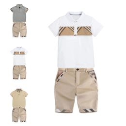 Fashion Plaid Summer Boys Clothing Sets Children Boys Clothes Kids Fashion T-shit+denim Shorts 2pcs Suits Cotton Tracksuits