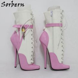 Sorbern Double Locks Ankle Boots For Women Ballet High Heel Stilettos bdsm Shoes Crossdresser Custom Colours