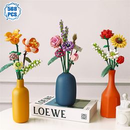 Romantic Flowers Bouquet Building Blocks Moc Chrysanthemum Rose Flower Model Bricks Home Decoration DIY Toys for Girl Gifts 220715