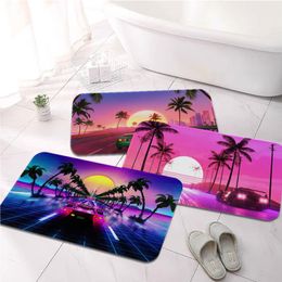 Carpets Retrowave Artwork Sports Car Printed Flannel Floor Mat Bathroom Decor Carpet Non-Slip For Living Room Kitchen Welcome DoormatCarpets