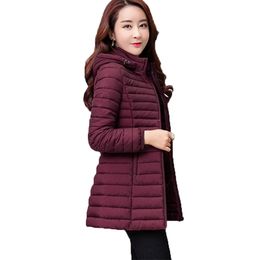 Women Autumn Winter Jacket Parkas New Solid Hooded Medium Long Outerwear Slim Plus Size 7XL Female Down Cotton Jacket W33 T200212