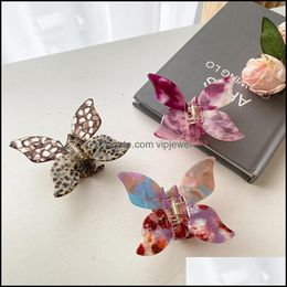 Clamps Hair Jewellery Girls Large Size Mixed Colour Butterfly Shaped Acetic Acid Animal Ponytail Scrunchies Clip Dhjme