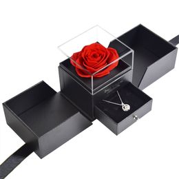 flower displays Canada - Eternal Red Rose flowers Decoration Gift Box Preserved In Glass Dome Can Put Ring And necklaces Valentines Day Gift Birthday for Women