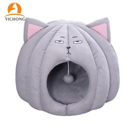 YICHONG Cute Teddy Comfortable House Cat Bed Pet Basket Bed 3D Cat House Warm Cave Kennel for Dog Puppy Home Sleeping Mats YH208 201111