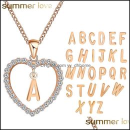 Pendant Necklaces Pendants Jewellery 26 Letters Heart Love Crystal Necklace Women Sier Gold Chain Cubic Zirconia Personal Ideas Luxury Pande